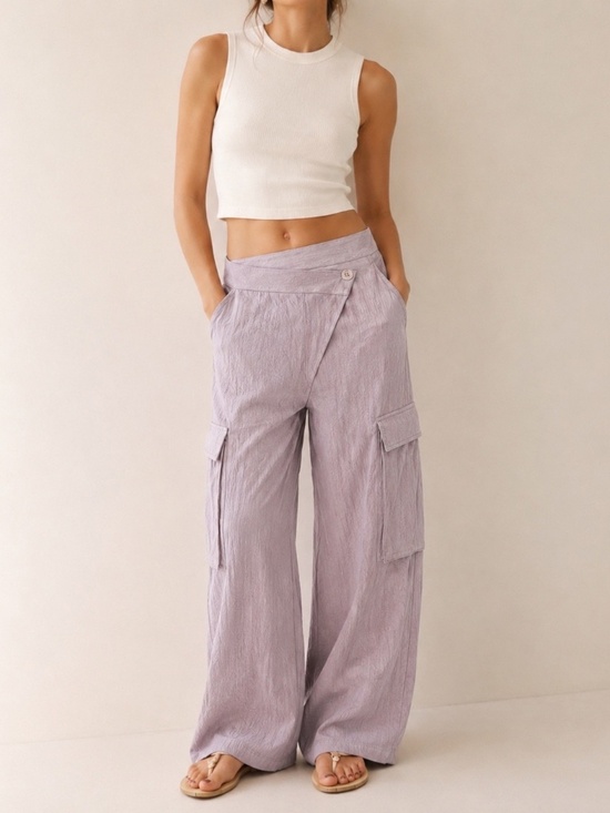 Zara Pants - Zara Woman Dusty Pink High Rise Relax Baggy Wide Cargo Utility Pant MEDIUM Boho